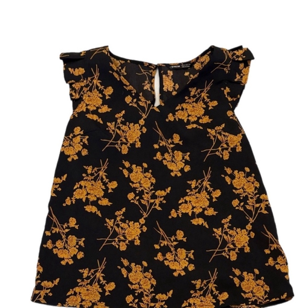 SHEIN Black and Gold Floral Short Sleeve Top - Picture 3 of 4